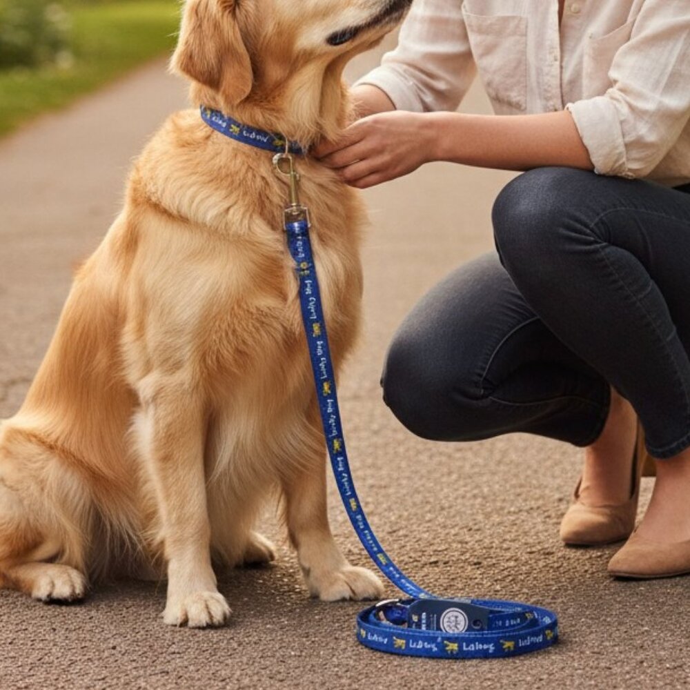NWT Life is Good Vintage Collection Dog Leash & Collar Set - Lucky Dog Blue
